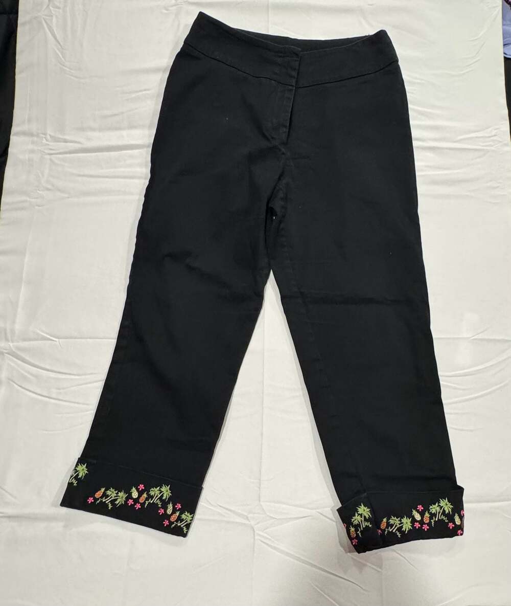 Vintage Y2K David Paul New York Black Embroidered Tropical pants